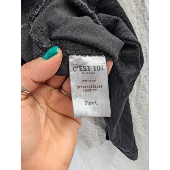 C'est Toi black label women's size large black denim cropped jacket, raw edge B4 - Picture 4 of 10